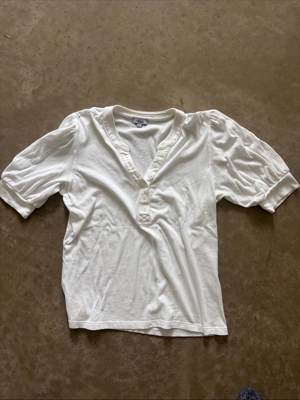 Rails White Button Henley Puff Sleeve Top